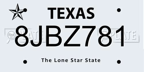 8JBZ781 Texas License Plate