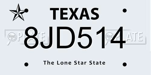 8JD514 Texas License Plate