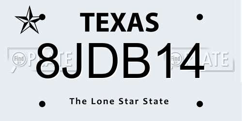 8JDB14 Texas License Plate