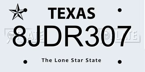 8JDR307 Texas License Plate