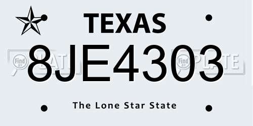 8JE4303 Texas License Plate