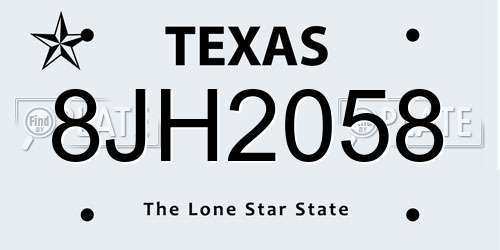 8JH2058 Texas License Plate