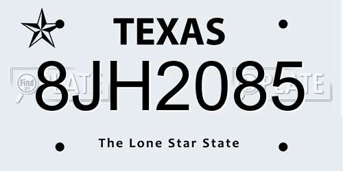 8JH2085 Texas License Plate