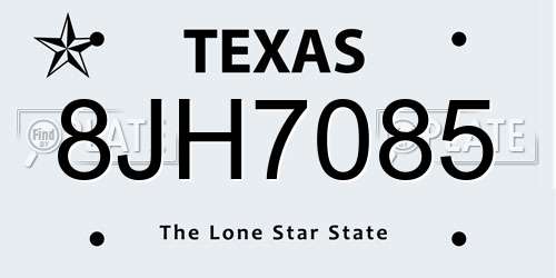 8JH7085 Texas License Plate