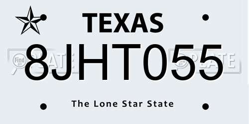 8JHT055 Texas License Plate