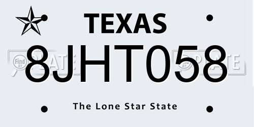 8JHT058 Texas License Plate