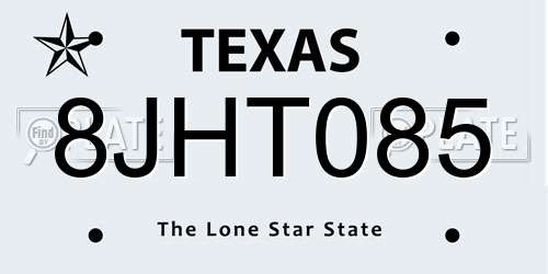 8JHT085 Texas License Plate