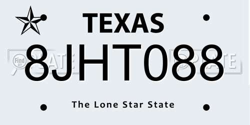 8JHT088 Texas License Plate