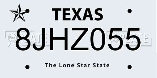 8JHZ055 Texas License Plate