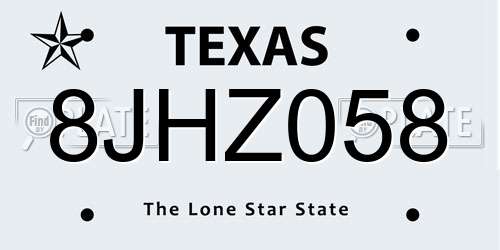 8JHZ058 Texas License Plate