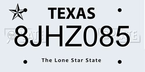 8JHZ085 Texas License Plate