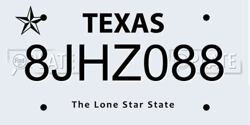 8JHZ088 Texas License Plate