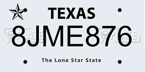 8JME876 Texas License Plate