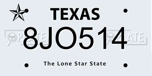 8JO514 Texas License Plate