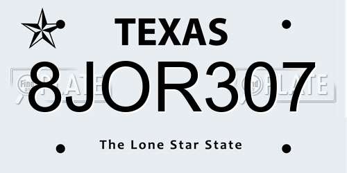 8JOR307 Texas License Plate