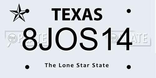 8JOS14 Texas License Plate