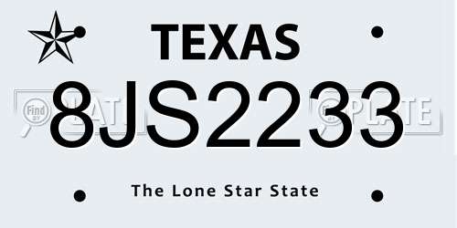 8JS2233 Texas License Plate