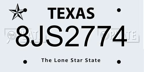 8JS2774 Texas License Plate