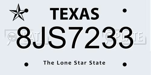 8JS7233 Texas License Plate