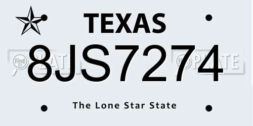 8JS7274 Texas License Plate