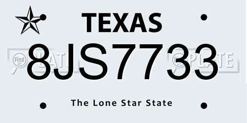 8JS7733 Texas License Plate