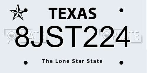 8JST224 Texas License Plate