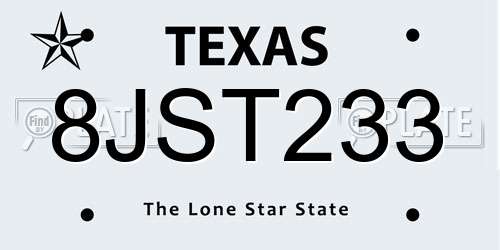 8JST233 Texas License Plate