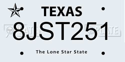 8JST251 Texas License Plate