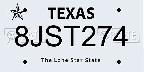 8JST274 Texas License Plate