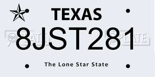 8JST281 Texas License Plate