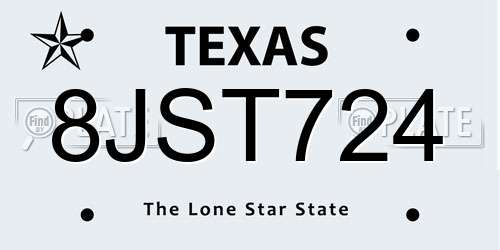 8JST724 Texas License Plate