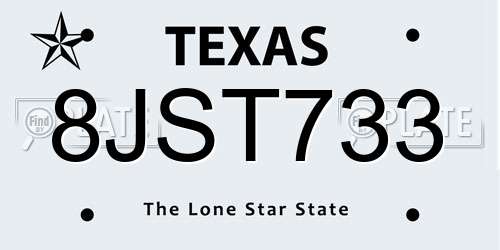 8JST733 Texas License Plate