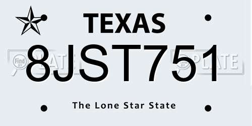 8JST751 Texas License Plate
