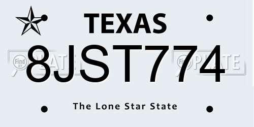 8JST774 Texas License Plate
