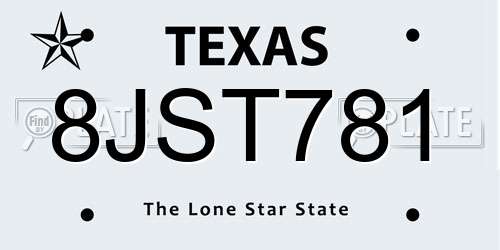 8JST781 Texas License Plate