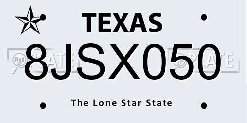 8JSX050 Texas License Plate