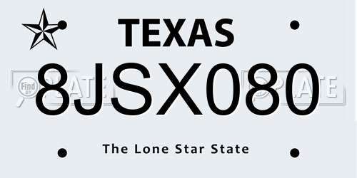 8JSX080 Texas License Plate