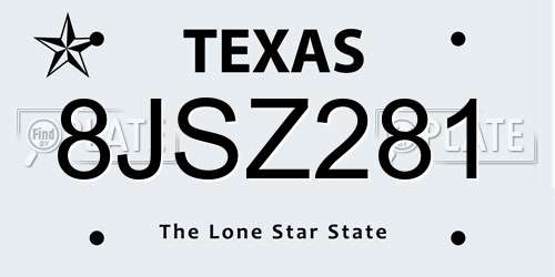 8JSZ281 Texas License Plate