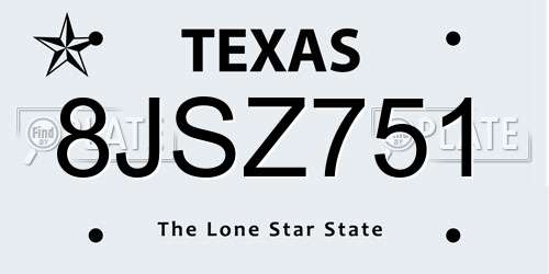 8JSZ751 Texas License Plate