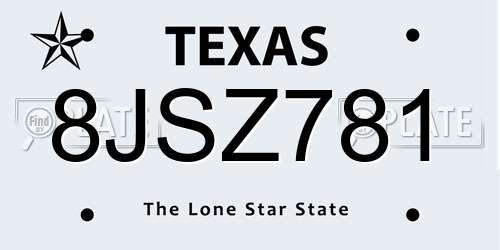 8JSZ781 Texas License Plate