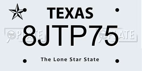 8JTP75 Texas License Plate
