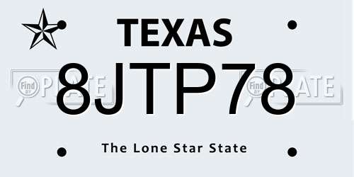 8JTP78 Texas License Plate