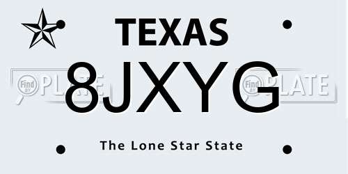 8JXYG Texas License Plate