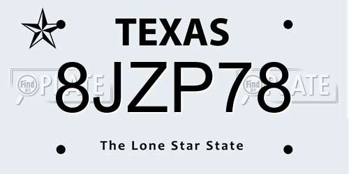 8JZP78 Texas License Plate
