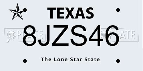 8JZS46 Texas License Plate