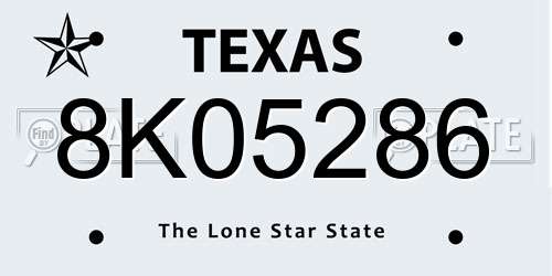 8K05286 Texas License Plate