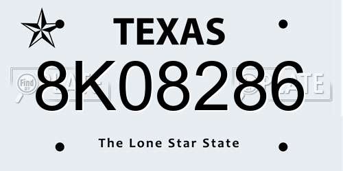 8K08286 Texas License Plate