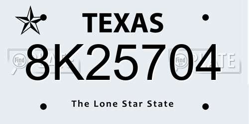 8K25704 Texas License Plate
