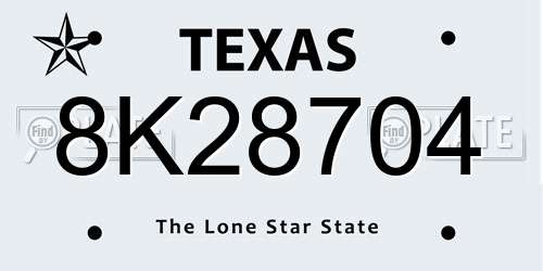 8K28704 Texas License Plate