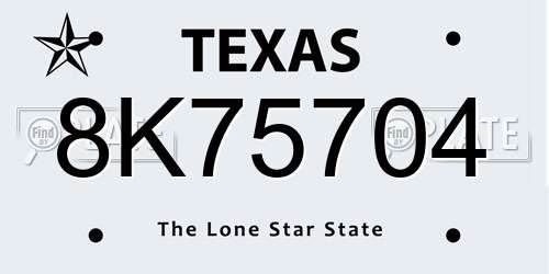 8K75704 Texas License Plate